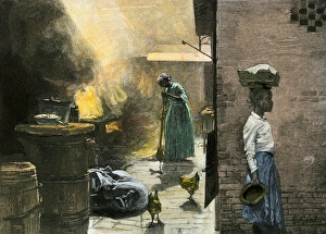 Latin America:Caribbean Prints: Outdoor kitchen in a Jamaica town, 1890s