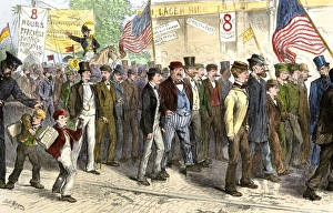 Parade of working men on strike for an eight-hour work day in New York City