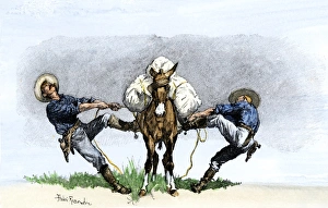 Remington Prints: Patient pack mule loaded by US troopers