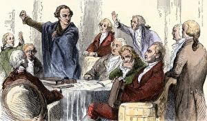 Patrick Henry making a speech to the Virginia Assembly