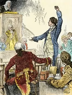 Patrick Henry speaking in the Virginia Assembly