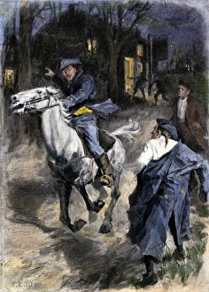 Gallop Prints: Paul Revere alerting inhabitants along the road to Lexington