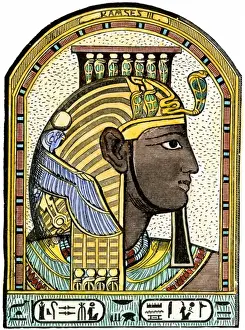 Egypt Prints: Pharaoh Ramses III. Hand-colored woodcut of a 19th-century illustration