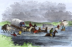 Pioneer Prints: Pioneers fording the Snake River on the Oregon Trail
