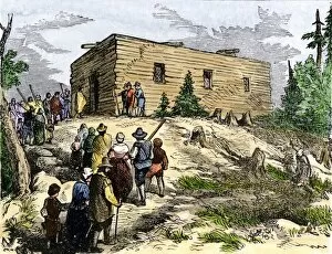 Plymouth Collection: Plymouth colonists going to church