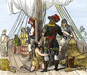 Pocahontas a captive aboard a Jamestown ship