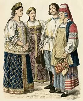 Russia Gallery: Polish women and a Russian couple, 1800s
