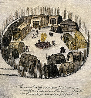 Pomelock, a Native American village enclosed with palisades