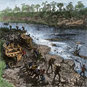 Portage around whitewater on a frontier river