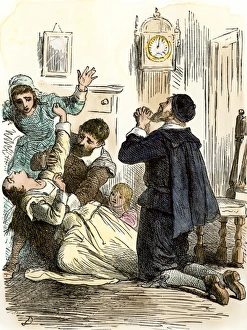 Evil Spirits Gallery: Praying over a suspected witch in Salem, 1690s