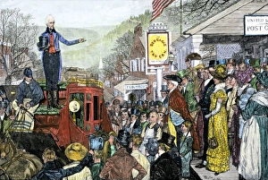President-Elect Andrew Jackson making a speech at a stage stop on his way to