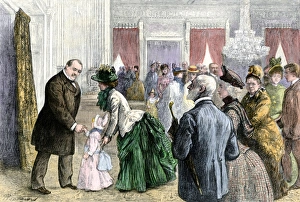 Meeting Prints: President Grover Cleveland greeting citizens at a White House public reception