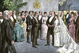 Us President Prints: President Grover Clevelands wedding in the White House Blue Room