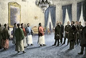 Diplomat Gallery: President Hayes receiving the first Chinese ambassador to the US