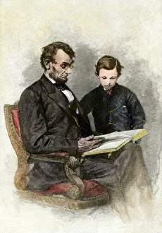 President Lincoln reading to his son