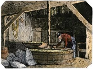 Grain Gallery: Producing flour in a windmill, Nantucket, 1800s