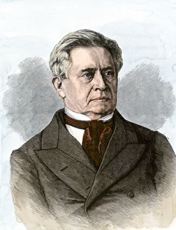 Physicist Prints: Professor Joseph Henry. Hand-colored woodcut of a 19th-century portrait
