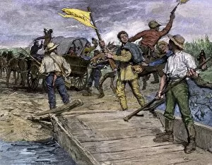 Abolition Gallery: Proslavery voters invading Kansas, 1850s