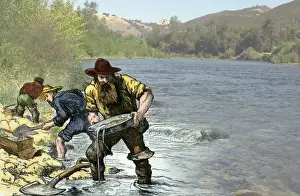 Prospector panning for gold near Sutters Mill in the American River