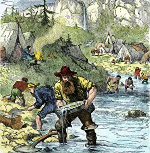 Prospectors panning for gold in the California Gold Rush