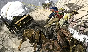 Sierra Nevada Prints: Prospectors traveling a rough road to the gold regions of California