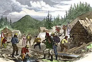 Prospectors working the Gregory gold diggings in the Colorado Rockies