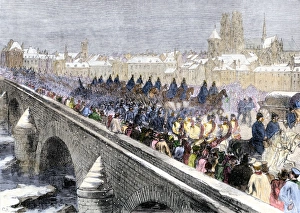 French History Prints: Prussian army crossing the Loire River at Orleans