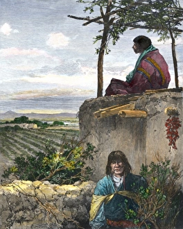 Adobe Prints: Pueblo farmers watching over their fields