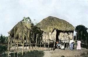 Thatch Gallery: Puerto Rican family and their hut, 1890s