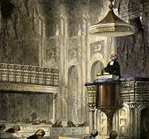 Minister Gallery: Pulpit in a Boston church, 1700s