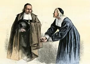 Plymouth Colony Collection: Puritans arguing a point, 1600s