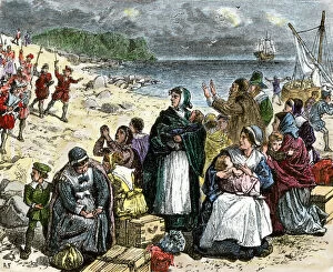 Sailing Ship Collection: Puritans attempting to leaving England, early 1600s