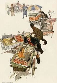 Pushcarts of fruit vendors in New York City