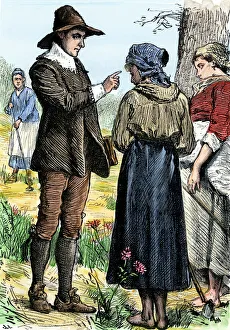Religious Prints: Quaker George Fox talking with women in a field