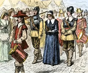 Prisoner Collection: Quaker Mary Dyer taken to be hanged in Boston, 1660
