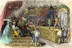 Tudor England Gallery: Queen Elizabeth enjoying a play by Shakespeare