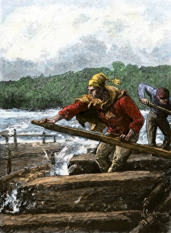 French Canadian Gallery: Rafting furs from the northwoods to market