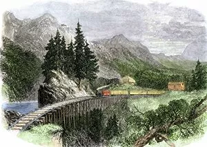 Railroad Train Gallery: Railroad in Oregons Cascade Mountains, 1860s