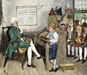 Book Gallery: Reading lesson in a Pennsylvania classroom, 1700s