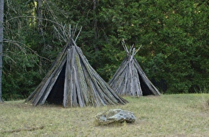Historic Site Prints: Reconstructed Miwok village of bark lodges