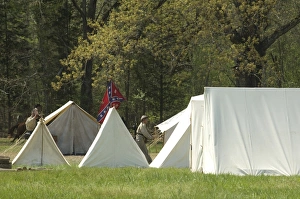 Images Dated 9th April 2011: Reenactment of a Confederate encampment, Shiloh battlefield