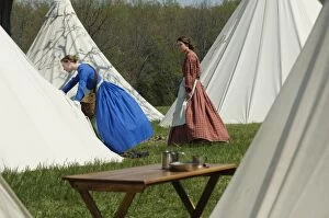 Wife Collection: Reenactors at a Confederate encampment, Shiloh battlefield