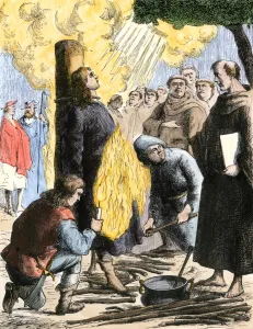 Roman Catholic Prints: Religious reformer Jan Hus burned at the stake