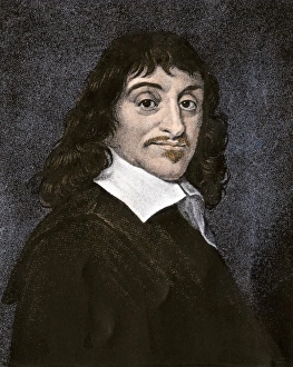 Rene Descartes. Hand-colored engraving of the painting by Frans Hals