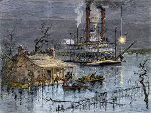 Log Cabin Gallery: Rescue of flood victims on the Mississippi River, 1800s