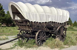Pioneer Prints: Restored Conestoga wagon at Scotts Bluff National Monument on the Oregon Trail