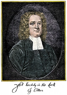Signature Prints: Reverend John Cotton portrait and signature