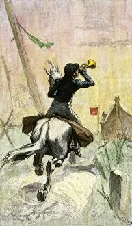 Trumpet Collection: Rider arriving with the mail on a post road