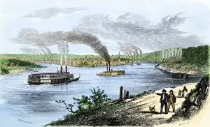 Steam Power Collection: Riverboats approaching Pittsburgh, 1850s