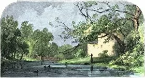 Texas Gallery: Riverfront in San Antonio, Texas, 1800s